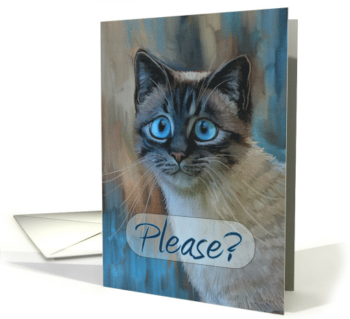 Please Forgive Me Sad Tabby Cat Painting with Big Blue Eyes card