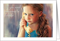 Need someone to talk to? Call me! Retro painting of girl with phone. card