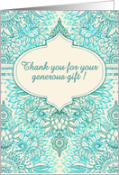 Thank you for wedding gift, turquoise, aqua, teal doodle pattern card