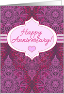 Happy Anniversary! pink, magenta, plum doodle nature pattern card