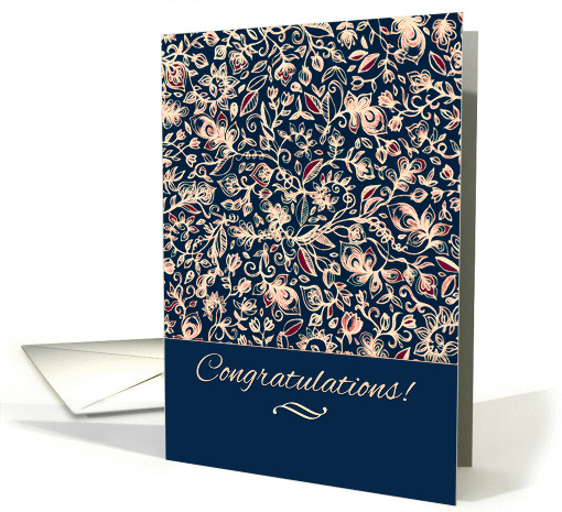 Congratulations! Navy, maroon & cream hand drawn floral pattern card