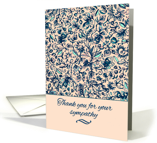 Thank you for your sympathy, cream, teal & blue floral pattern card