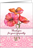 Thank you for your sympathy, flowers, pink & peach poppy illustration card