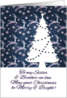 Merry Christmas, Sister & Brother-in-law - navy reindeer pattern, tree card