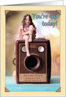 Happy 46th Birthday - cute smiling girl on vintage camera card