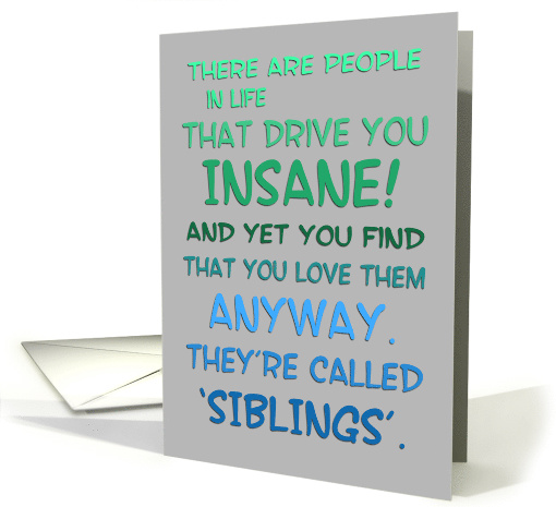 Happy Siblings Day - blue & green typography, humor card (1569338)