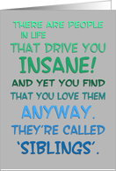 Happy Siblings Day - blue & green typography, humor card