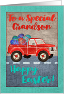 Happy Easter for Grandson with Giant Eggs in a Cute Red Truck card