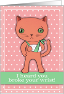 A Get Well Card with a Cute Cat with Their Left Wrist in a Bandage card