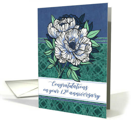 Congratulations on Your 12th Anniversary with White Peony Flowers card