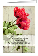 In Remembrance of Your Wife on Your Anniversary with Red Poppies card
