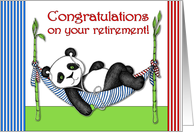 Congratulations on Your Retirement with Panda Listening to Music card