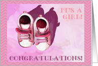 Congratulations on Your Baby Girl with Painting of Shoes in Pink card