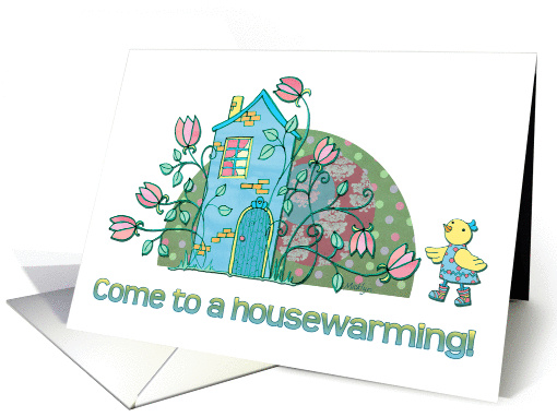 Housewarming invitation, cute little bird and turquoise... (956375)