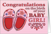 Congratulations on the Birth of Your Baby Girl Pink Shoes & Stripes card