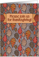 Thanksgiving invitation! Autumn / Fall oak leaves, wood, banner card