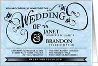 Black & Light Blue Fancy Floral Scroll Modern Wedding Invitation card