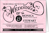 Pink & Black Fancy Floral Scroll Modern Photo Wedding Invitation card