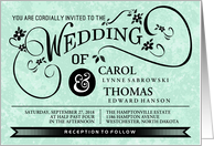 Mint Green & Black Fancy Floral Scroll Modern Wedding Invite card