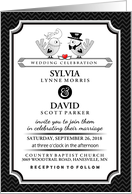 Wedding Celebration Love Birds Black & White with Red Heart Invite card