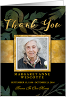 Thank You Elegant Black & Gold Floral Custom Photo Memorial Card