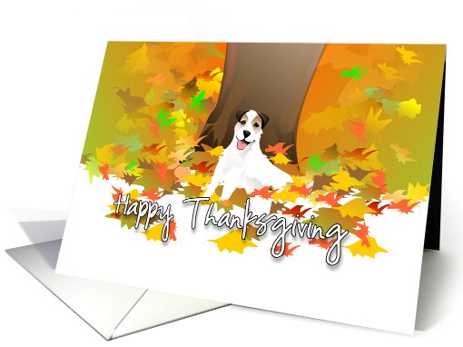 Happy Thanksgiving - Jack Russell Terrier Dog and Fall Leaves card