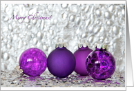 Merry Christmas! Purple Ornaments on Silver card