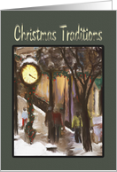 Main Street Clock And Window Shoppers Christmas Traditions card