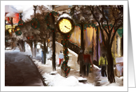 Main Street Clock And Window Shoppers It’s Christmas Time Again Merry Christmas card