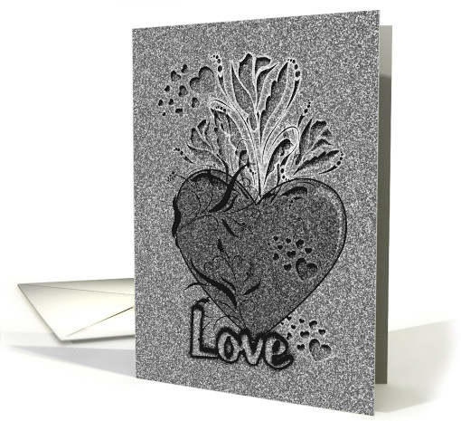 Etched Stone Look Love Heart and Roses I Love You card (735396)