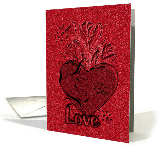 Happy Valentine's Day Etched Look Red Love Heart and Roses card