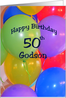 50th Birthday Godson, Balloons card