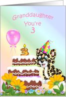 Granddaughter 3rd Birthday Cat Cake Balloon Flowers card