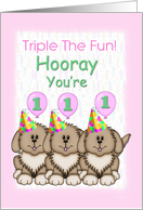 Triplets 1st Birthday, Puppies card
