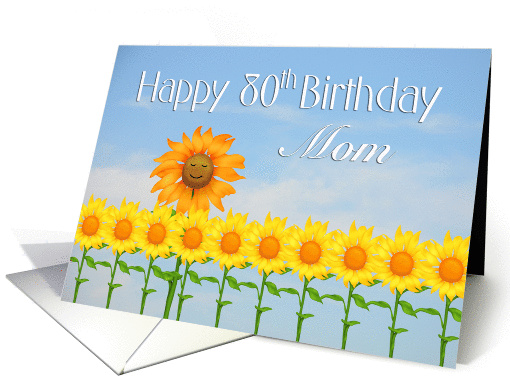 Mom Happy 80th Birthday, Sunflowers and sky card (1269294)