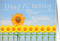 Great Grandpa, Happy 75th Birthday, Sunflowers and sky card