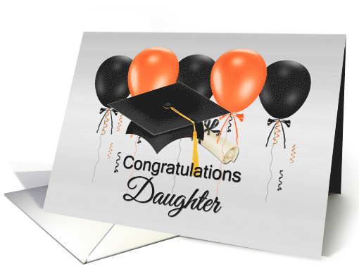 Congratulations Graduating Daughter, Orange & Black, Balloons card