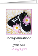 Congratulations on the birth of your new Baby Girl, shoes and daisies card