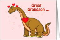 Great Grandson Valentine, Dinosaur, hearts card