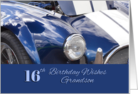 16th Birthday Grandson, Blue Car card