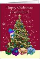 Grandchild Happy Christmas Decorated Tree with Snowman Gifts card