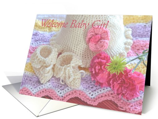 Crocheted Welcome Baby Girl card (779537)