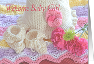 Crocheted Welcome Baby Girl card
