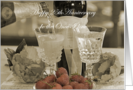 Happy 25th Anniversary to the One I love, pouring wine in glasses with strawberries card