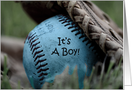 New Baby Boy for New Parents, Blue Softball Glove in Grass card