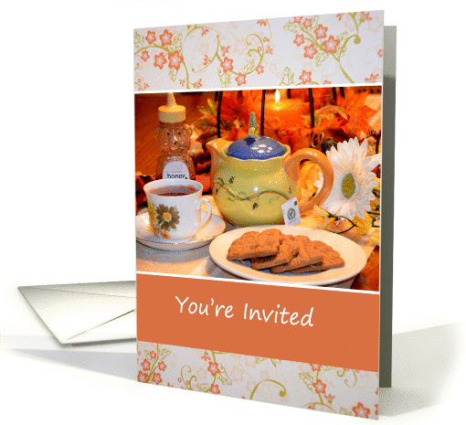 Tea Party Invitation, photo of tea pot, cup and cookies card (874114)