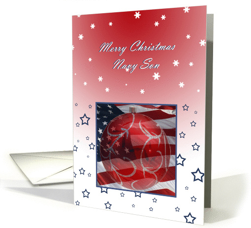 Merry Christmas Navy Son, Flag and ornament card (877144)