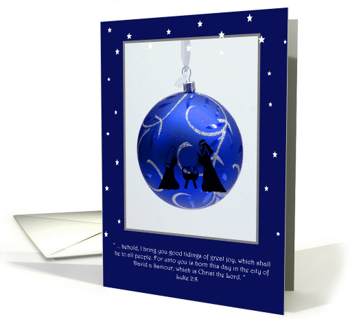 First Christmas Navitity, blue ornament with verse and navitivy card
