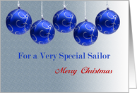 Special Sailor Christmas, blue ornaments card