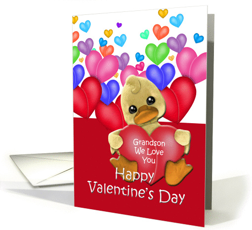 Grandson Ducky Valentine, Duck with hearts card (898381)